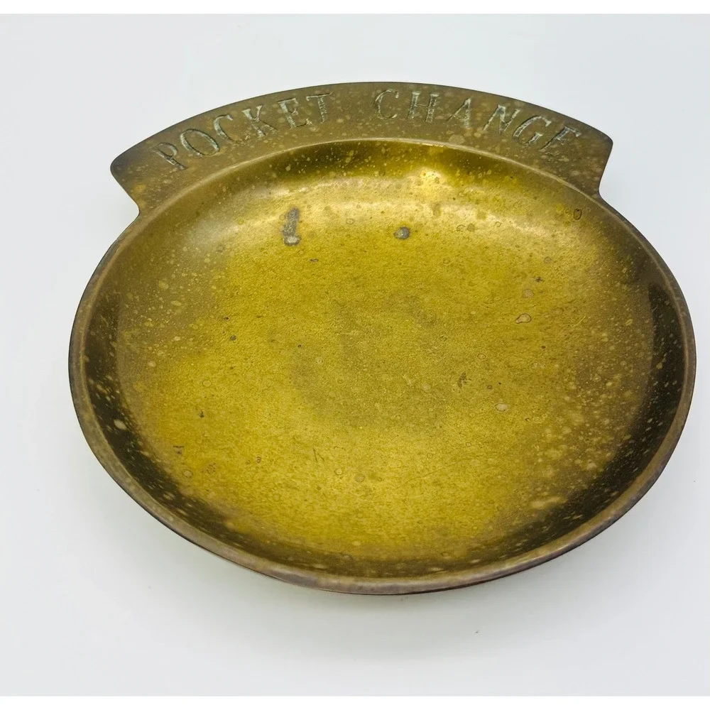Vintage Brass Pocket Change Coin Tray Valet Dish Catchall Patina 5 Inch